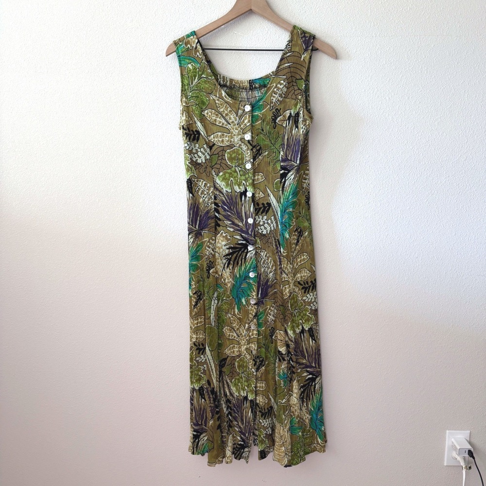 DRESSBARN Womens Button Front Gauze Dress Size 12 Boho Goblincore Earthy Green